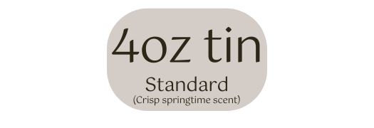 4oz tin Standard Crisp springtime scent